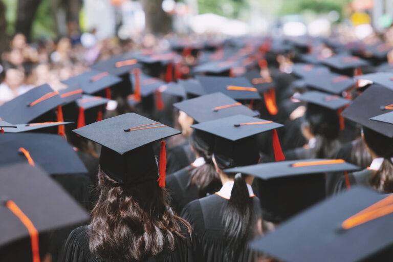 backside graduation hats during commencement success graduates of the university, Concept education congratulation. Graduation Ceremony ,Congratulated the graduates in University during commencement.